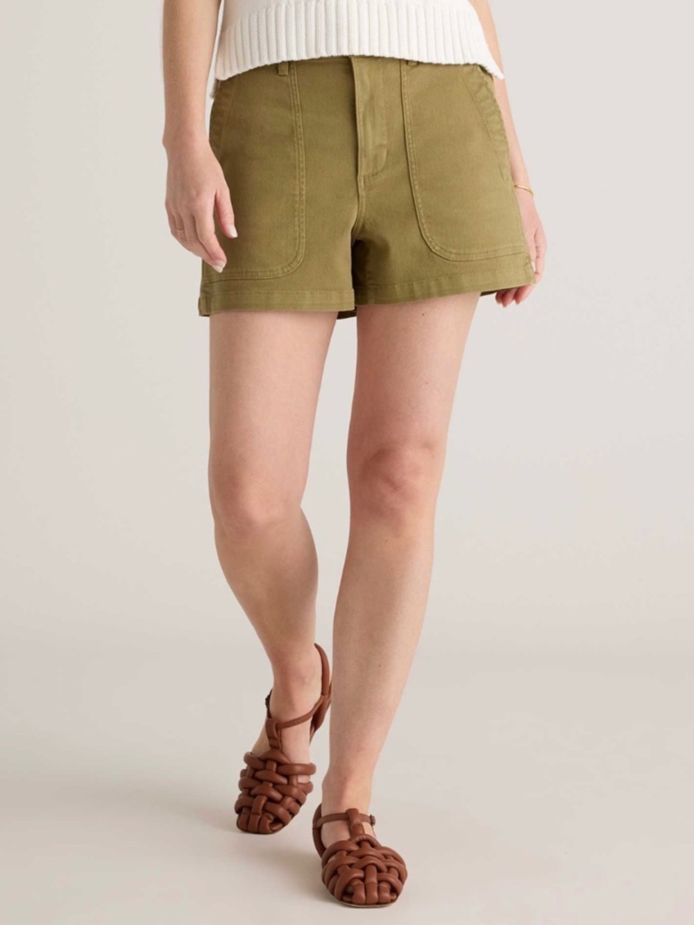 Quince 100% Organic Stretch Cotton Twill Utility Shorts - Olive - Women’s S